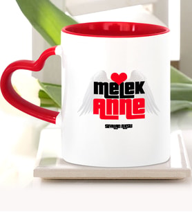 BK Gift Kişiye Özel Melek Anne Kırmızı Kalpli Kupa Bardak  1
