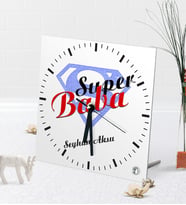 BK Gift Kişiye Özel Süper Baba Masaüstü Kare Cam Saat-5 (Beyaz)
