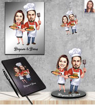 Kişiye Özel Aşçı Sevgili Karikatürlü 5 li Hediye Seti Model-2