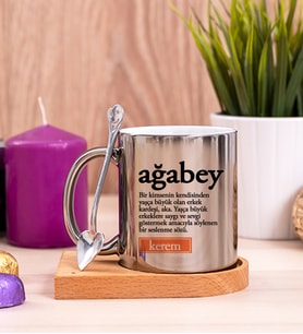 Ağabey Kelime Anlamı Ahşap Altlıklı Silver Kupa Bardak