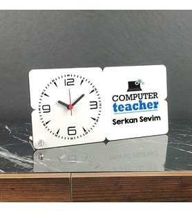 Computer Teacher Ahşap Masa Saati