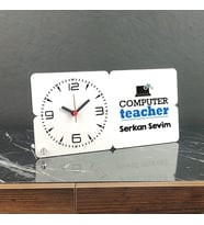 Computer Teacher Ahşap Masa Saati