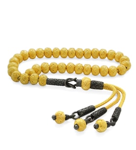 El İşçiliği Küre Kesim Gold-Black Mini Boy 1000 Ayar Gümüş Kazaz Tesbih (Çok Renkli)