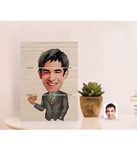 BK Gift Kişiye Özel Erkek Karikatürlü Otantik Masaüstü Ahşap Palet Çerçeve-52 (Beyaz)