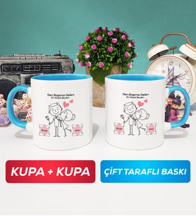 İkili Sen Başıma Gelen En Güzel Şeysin Sevgililer Günü Hediyesi Kupa Bardak Mavi