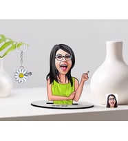 BK Gift Kişiye Özel Kadın Karikatürlü 3D Ahşap Biblo ve İsimli Silver Papatya Anahtarlık-19 (Model 1)