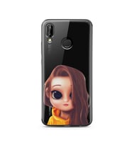 Kahve Saçlı Kız Tasarımlı Süper Şeffaf Silikon Telefon Kılıfı Huawei P20 Lite  