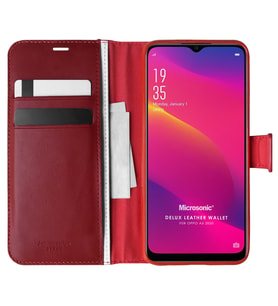 Microsonic Oppo A5 2020 Kılıf Delux Leather Wallet Kırmızı