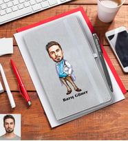 Kişiye Özel Doktor Karikatürlü Gri Defter Kalem Hediye Seti Bay-5