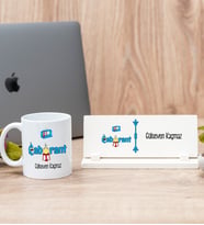 Laborant Beyaz Kupa Bardak Ve Masa İsimliği Hediye Seti