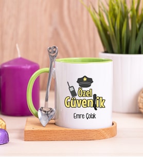 Özel Güvenlik Ahşap Altlıklı Yeşil Kupa Bardak