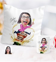 BK Gift Kişiye Özel Yılbaşı Temalı Bayan Karikatürlü Yastık Kupa Seti - 6