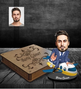 Kişiye Özel Pilot Karikatürlü Ahşap Biblo Kutulu Bay-3