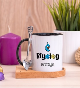 Biyolog Ahşap Altlıklı Siyah Kupa Bardak