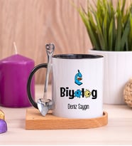 Biyolog Ahşap Altlıklı Siyah Kupa Bardak