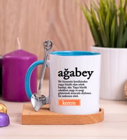 Ağabey Kelime Anlamı Ahşap Altlıklı Mavi Kupa Bardak