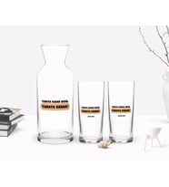 BK Gift Kişiye Özel Renkli Baskılı Yarıya Kadar Değil Yaraya Kadar Tasarımlı İkili Rakı Bardağı ve Karaf Hediye Seti-1 (Model 1)
