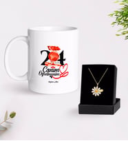 BK Gift Kişiye Özel Canım Öğretmenim Beyaz Kupa ve Papatya Kolye Hediye Seti-10 (Model 1)