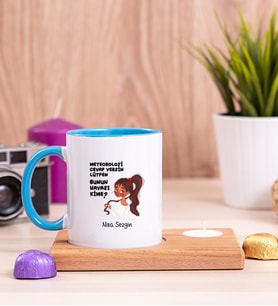 Bunun Havası Kime Ahşap Altlıklı Mumlu Mavi Kupa Bardak