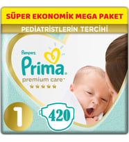 Prima Premium Care Bebek Bezi Beden:1 (2-5Kg) Yeni Doğan 420 Adet Süper Ekonomik Mega Pk