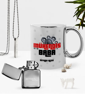 BK Gift Kişiye Özel Mühendis Baba Krom Kupa Benzinli Çakmak Kolye Seti-1 (Model 1)