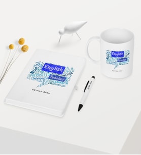 BK Gift Kişiye Özel İngilizce Öğretmeni Temalı Beyaz Defter Kalem Kupa Seti - 4