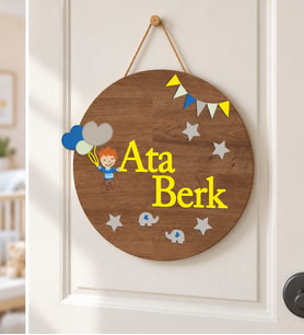 Balon Figürlü Bebek Ahşap Kapı Süsü