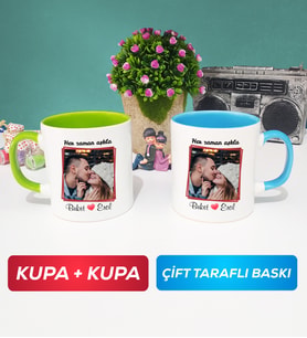 İkili Sevgiliye Sevgililer Günü Hediyesi 9 Kupa Bardak Yeşil Mavi