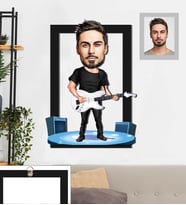Kişiye Özel Gitarist Karikatürlü 3D Ahşap Tablo 30x47 Bay-3