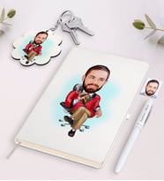 BK Gift Kişiye Özel Erkek Patron Karikatürlü Beyaz Defter Kalem ve Anahtarlık Hediye Seti-2 (Model 1)