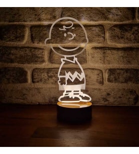 Charlie Brown Figürlü Dekoratif Hediye Led Masa Lambası 7 Işık Rengi Ahşap Taban (Günışığı)
