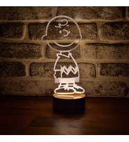 Charlie Brown Figürlü Dekoratif Hediye Led Masa Lambası 7 Işık Rengi Ahşap Taban (Günışığı)
