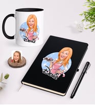 BK Gift Kişiye Özel Kadın Aşçı Karikatürlü Siyah Defter Kalem ve Kupa Seti-4 (Model 1)