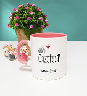 Gazeteci Tasarımlı Kişiye Özel Gazeteci Kupa Bardak Pembe