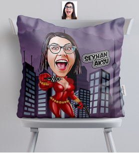 BK Gift Kişiye Özel Şeytan Kadın Karikatürlü  Yastık  2
