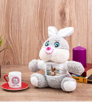 Aşık Çiftlere Özel Kırmızı Türk Kahvesi Fincanı ve Peluş Tavşan