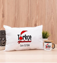 Türkçe Öğretmeni Dikdörtgen Yastık ve Siyah Kupa Bardak