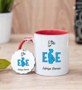 Ebe Kırmızı Kupa Bardak Ve Anahtarlık Set