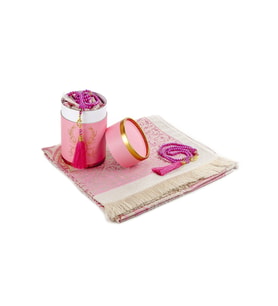 Biricik Anneme Seccadeli ve İnci Tesbihli Özel Silindir Kutulu Set - Pembe  Renk (Çok Renkli)