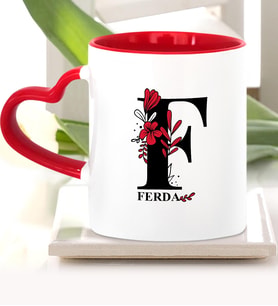 BK Gift Kişiye Özel F Harfi Kırmızı Kalpli Kupa Bardak Model 1