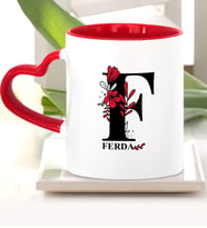 BK Gift Kişiye Özel F Harfi Kırmızı Kalpli Kupa Bardak Model 1