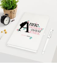 BK Gift Kişiye Özel Anne Demek Hayat Demek Beyaz Defter Kalem Seti