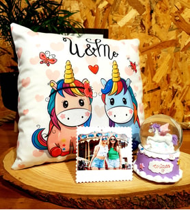 Kişiye Özel Dream Unicorn Işıklı Kar Küresi & Unicorn Puf Yastık Arkadaşa Hediye