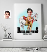 BK Gift Kişiye Özel Beyaz Atlı Prens Karikatürlü Kanvas Tablo (50x70cm.) 1
