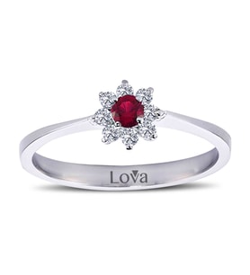 Lova Pırlantalı Yakut Çiçek Yüzük - 1030157