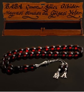 Kişiye Özel Babaya,Sevgiliye Hediye Metal Harfli Sürmeli Toz Kehribar Tesbih (Kırmızı)