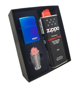 Zippo Çakmak Parlak Mavi Mor Benzin Taş Hediyelik Set du10-29899z