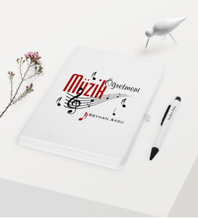 BK Gift Kişiye Özel Müzik Öğretmeni Temalı Beyaz Defter Kalem Hediye Seti - 1