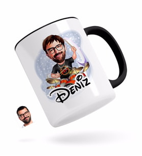 BK Gift Kişiye Özel Erkek Baterist Karikatürlü Siyah Kupa Bardak