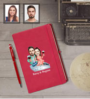 Kişiye Özel Sevgili Karikatürlü Kırmızı Defter Kalem Hediye Seti Model 20